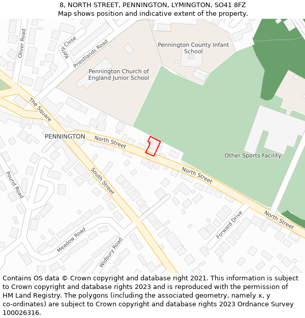 8, NORTH STREET, PENNINGTON, LYMINGTON, SO41 8FZ: Location map and indicative extent of plot