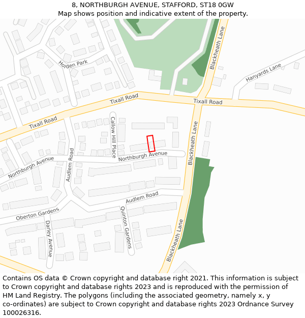 8, NORTHBURGH AVENUE, STAFFORD, ST18 0GW: Location map and indicative extent of plot