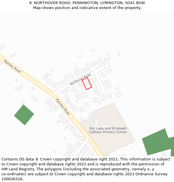 8, NORTHOVER ROAD, PENNINGTON, LYMINGTON, SO41 8GW: Location map and indicative extent of plot