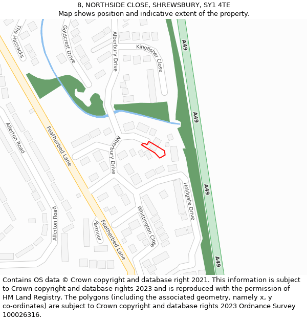 8, NORTHSIDE CLOSE, SHREWSBURY, SY1 4TE: Location map and indicative extent of plot