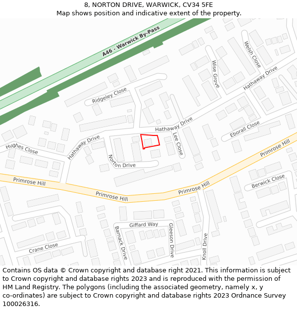 8, NORTON DRIVE, WARWICK, CV34 5FE: Location map and indicative extent of plot