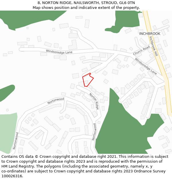 8, NORTON RIDGE, NAILSWORTH, STROUD, GL6 0TN: Location map and indicative extent of plot