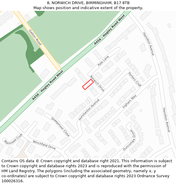 8, NORWICH DRIVE, BIRMINGHAM, B17 8TB: Location map and indicative extent of plot
