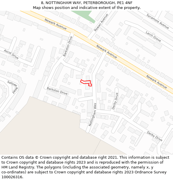 8, NOTTINGHAM WAY, PETERBOROUGH, PE1 4NF: Location map and indicative extent of plot