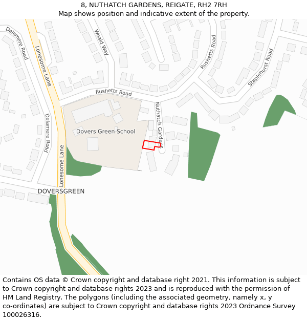 8, NUTHATCH GARDENS, REIGATE, RH2 7RH: Location map and indicative extent of plot