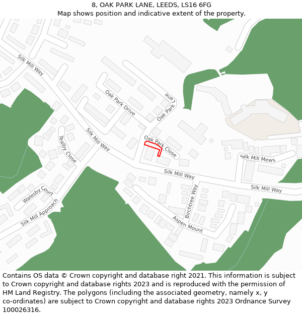 8, OAK PARK LANE, LEEDS, LS16 6FG: Location map and indicative extent of plot