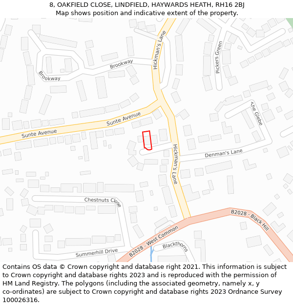 8, OAKFIELD CLOSE, LINDFIELD, HAYWARDS HEATH, RH16 2BJ: Location map and indicative extent of plot