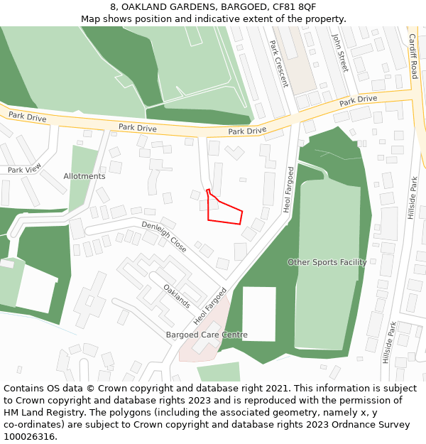 8, OAKLAND GARDENS, BARGOED, CF81 8QF: Location map and indicative extent of plot