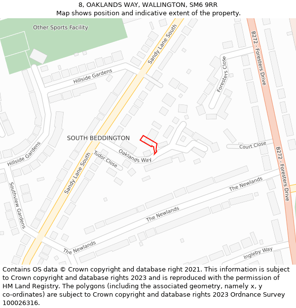 8, OAKLANDS WAY, WALLINGTON, SM6 9RR: Location map and indicative extent of plot