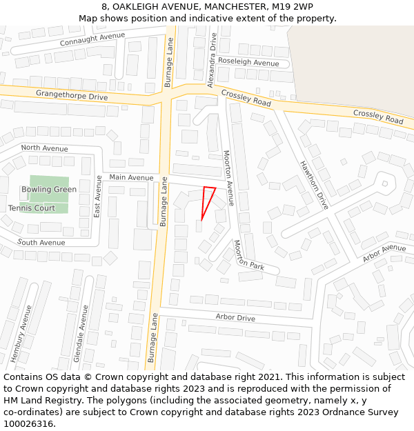 8, OAKLEIGH AVENUE, MANCHESTER, M19 2WP: Location map and indicative extent of plot