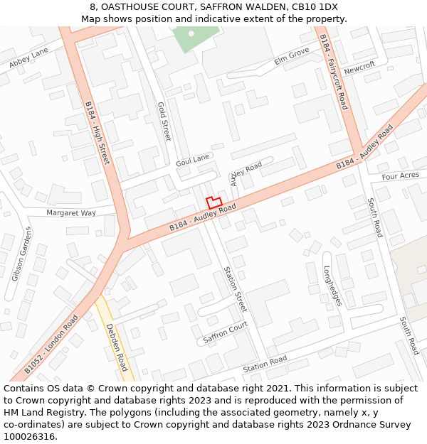 8, OASTHOUSE COURT, SAFFRON WALDEN, CB10 1DX: Location map and indicative extent of plot