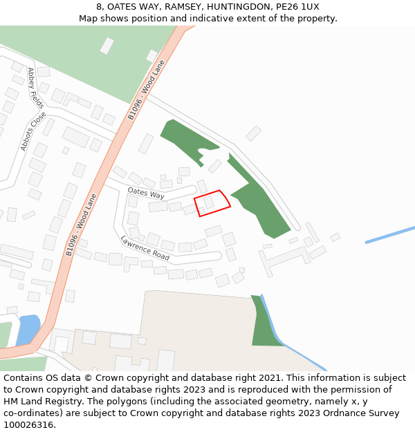 8, OATES WAY, RAMSEY, HUNTINGDON, PE26 1UX: Location map and indicative extent of plot