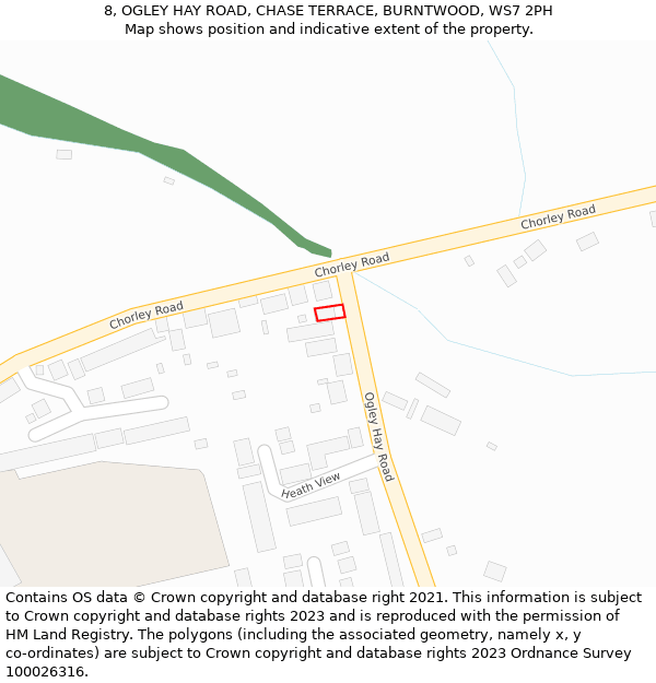 8, OGLEY HAY ROAD, CHASE TERRACE, BURNTWOOD, WS7 2PH: Location map and indicative extent of plot