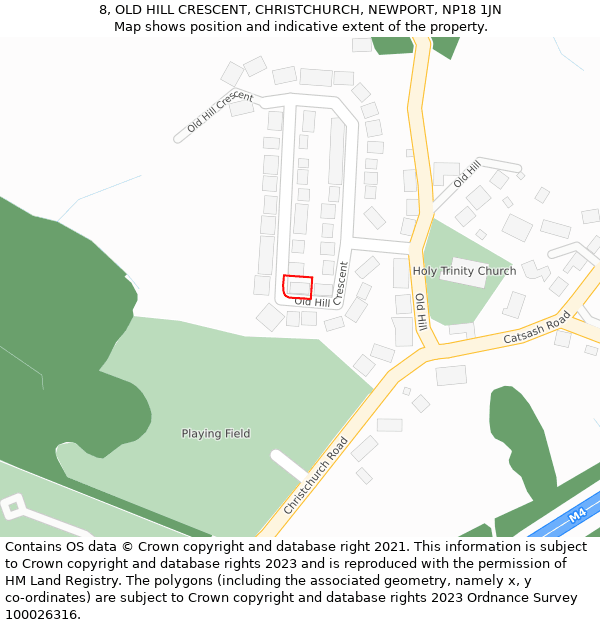8, OLD HILL CRESCENT, CHRISTCHURCH, NEWPORT, NP18 1JN: Location map and indicative extent of plot