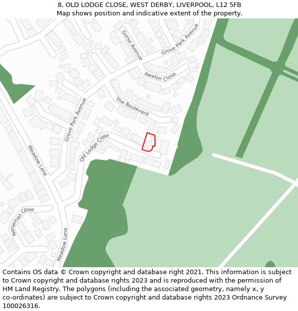 8, OLD LODGE CLOSE, WEST DERBY, LIVERPOOL, L12 5FB: Location map and indicative extent of plot