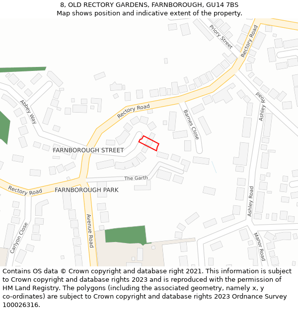 8, OLD RECTORY GARDENS, FARNBOROUGH, GU14 7BS: Location map and indicative extent of plot