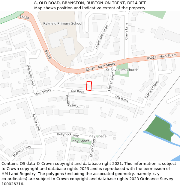 8, OLD ROAD, BRANSTON, BURTON-ON-TRENT, DE14 3ET: Location map and indicative extent of plot