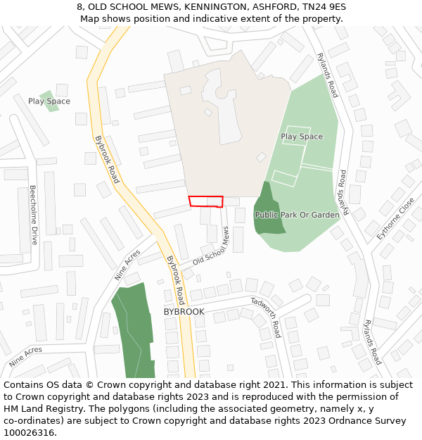 8, OLD SCHOOL MEWS, KENNINGTON, ASHFORD, TN24 9ES: Location map and indicative extent of plot