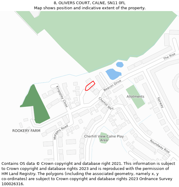 8, OLIVERS COURT, CALNE, SN11 0FL: Location map and indicative extent of plot