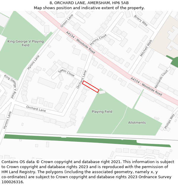 8, ORCHARD LANE, AMERSHAM, HP6 5AB: Location map and indicative extent of plot