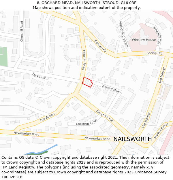 8, ORCHARD MEAD, NAILSWORTH, STROUD, GL6 0RE: Location map and indicative extent of plot