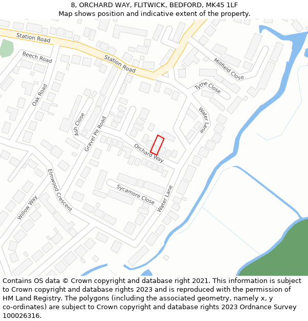 8, ORCHARD WAY, FLITWICK, BEDFORD, MK45 1LF: Location map and indicative extent of plot