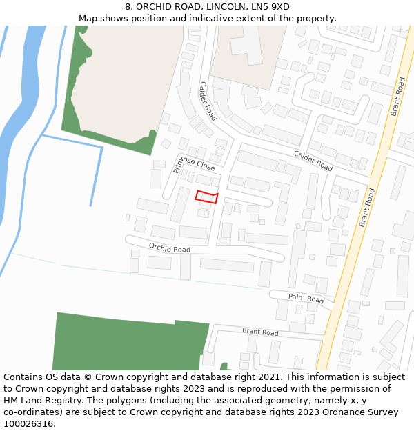 8, ORCHID ROAD, LINCOLN, LN5 9XD: Location map and indicative extent of plot