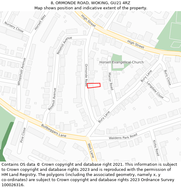 8, ORMONDE ROAD, WOKING, GU21 4RZ: Location map and indicative extent of plot