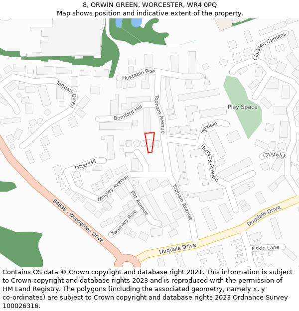 8, ORWIN GREEN, WORCESTER, WR4 0PQ: Location map and indicative extent of plot