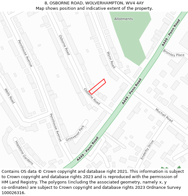 8, OSBORNE ROAD, WOLVERHAMPTON, WV4 4AY: Location map and indicative extent of plot