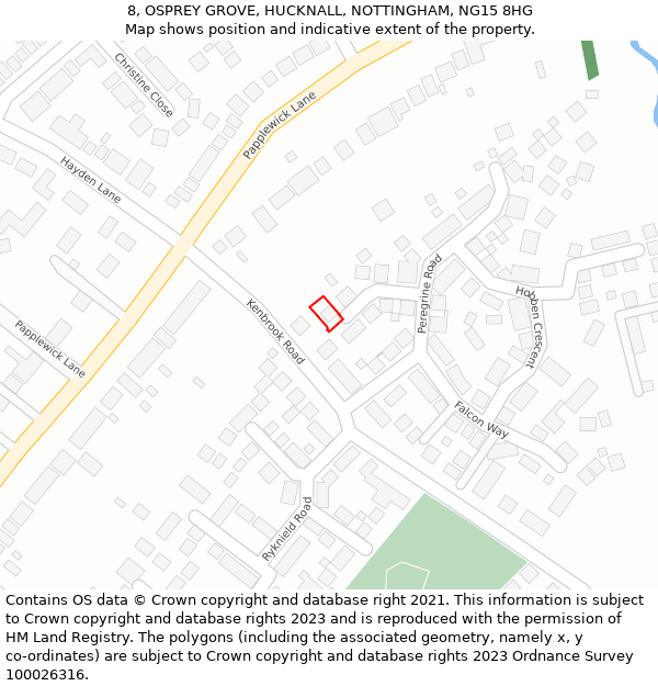 8, OSPREY GROVE, HUCKNALL, NOTTINGHAM, NG15 8HG: Location map and indicative extent of plot