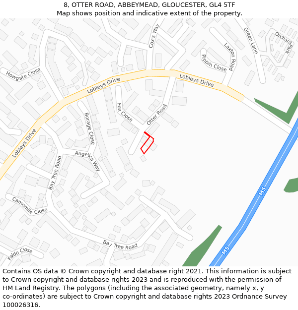 8, OTTER ROAD, ABBEYMEAD, GLOUCESTER, GL4 5TF: Location map and indicative extent of plot