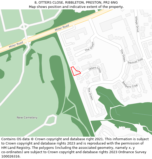 8, OTTERS CLOSE, RIBBLETON, PRESTON, PR2 6NG: Location map and indicative extent of plot