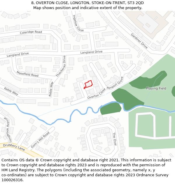 8, OVERTON CLOSE, LONGTON, STOKE-ON-TRENT, ST3 2QD: Location map and indicative extent of plot