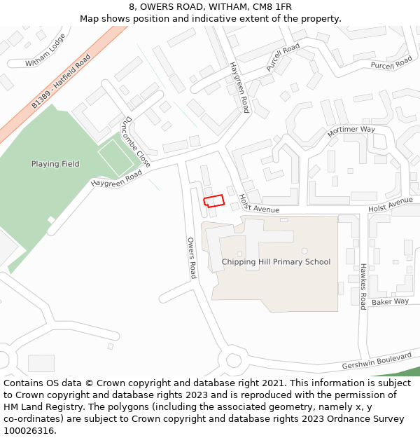 8, OWERS ROAD, WITHAM, CM8 1FR: Location map and indicative extent of plot