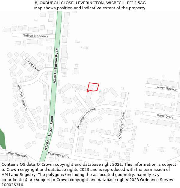 8, OXBURGH CLOSE, LEVERINGTON, WISBECH, PE13 5AG: Location map and indicative extent of plot