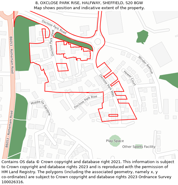 8, OXCLOSE PARK RISE, HALFWAY, SHEFFIELD, S20 8GW: Location map and indicative extent of plot