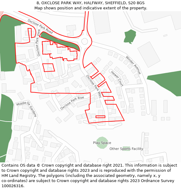 8, OXCLOSE PARK WAY, HALFWAY, SHEFFIELD, S20 8GS: Location map and indicative extent of plot