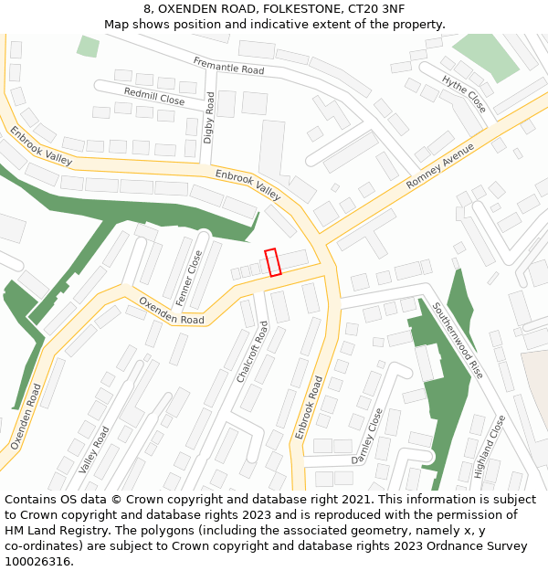 8, OXENDEN ROAD, FOLKESTONE, CT20 3NF: Location map and indicative extent of plot