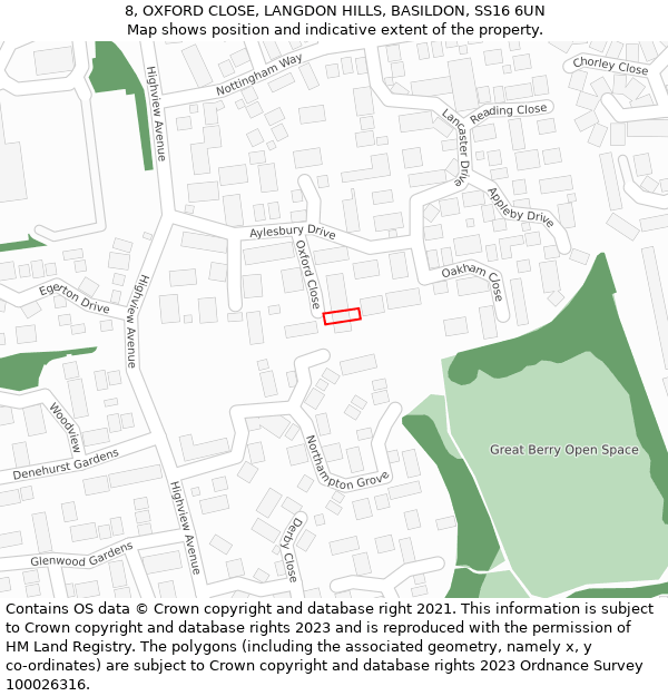 8, OXFORD CLOSE, LANGDON HILLS, BASILDON, SS16 6UN: Location map and indicative extent of plot