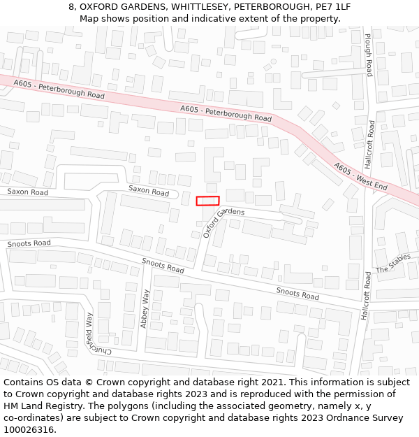 8, OXFORD GARDENS, WHITTLESEY, PETERBOROUGH, PE7 1LF: Location map and indicative extent of plot