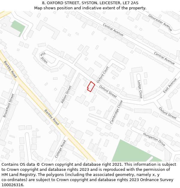 8, OXFORD STREET, SYSTON, LEICESTER, LE7 2AS: Location map and indicative extent of plot