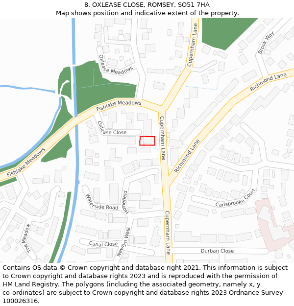 8, OXLEASE CLOSE, ROMSEY, SO51 7HA: Location map and indicative extent of plot