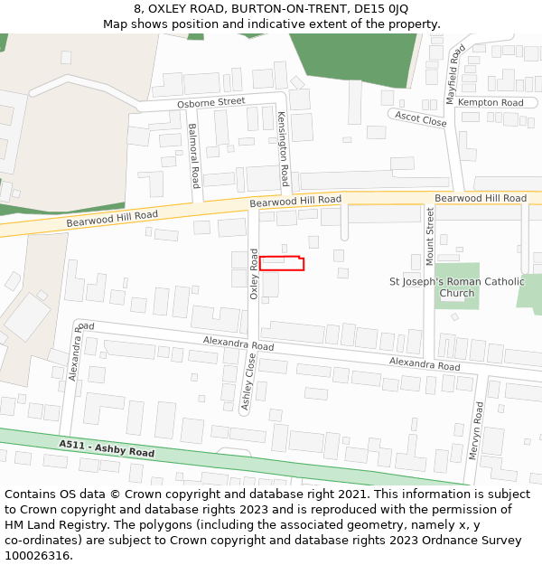 8, OXLEY ROAD, BURTON-ON-TRENT, DE15 0JQ: Location map and indicative extent of plot