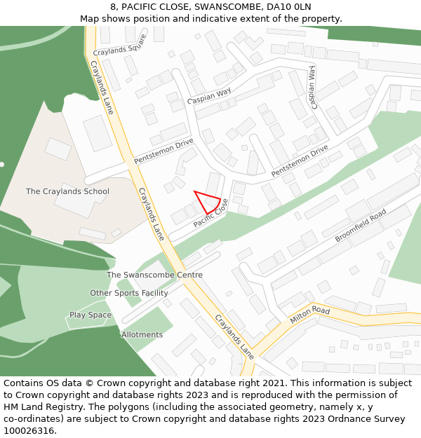 8, PACIFIC CLOSE, SWANSCOMBE, DA10 0LN: Location map and indicative extent of plot