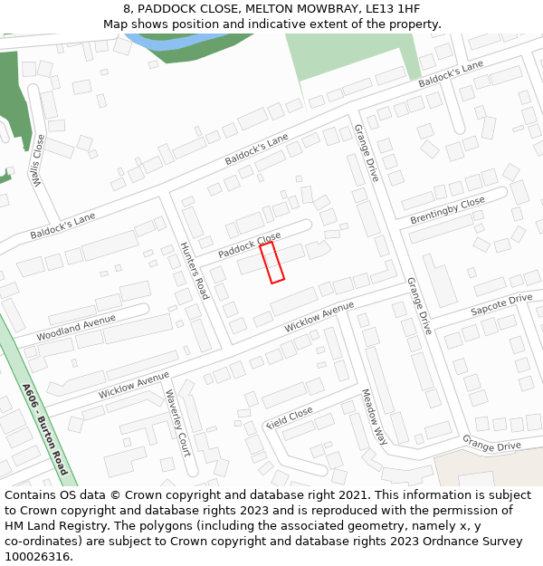 8, PADDOCK CLOSE, MELTON MOWBRAY, LE13 1HF: Location map and indicative extent of plot