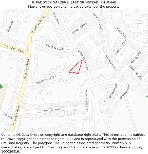 8, PADDOCK GARDENS, EAST GRINSTEAD, RH19 4AE: Location map and indicative extent of plot