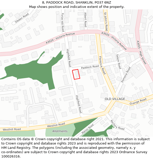 8, PADDOCK ROAD, SHANKLIN, PO37 6NZ: Location map and indicative extent of plot