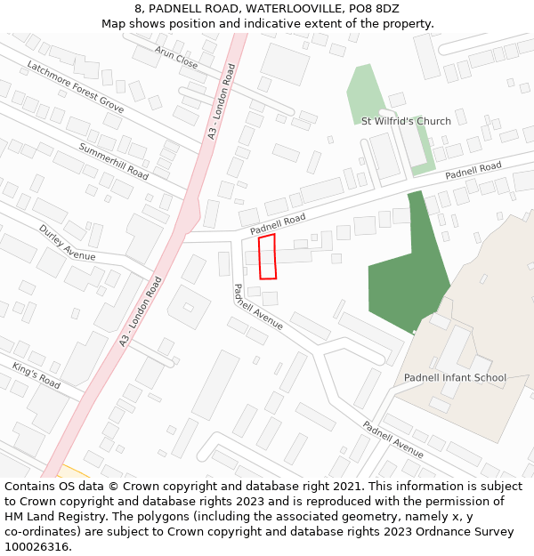 8, PADNELL ROAD, WATERLOOVILLE, PO8 8DZ: Location map and indicative extent of plot