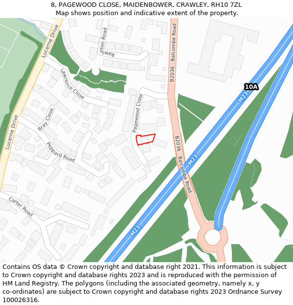 8, PAGEWOOD CLOSE, MAIDENBOWER, CRAWLEY, RH10 7ZL: Location map and indicative extent of plot